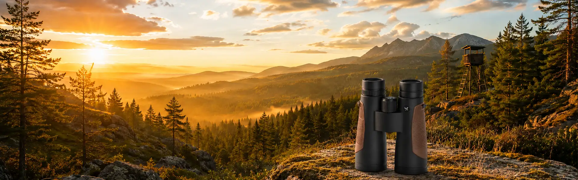 DDoptics NXT Fernglas vor weiter Jagdlandschaft im warmen Abendlicht