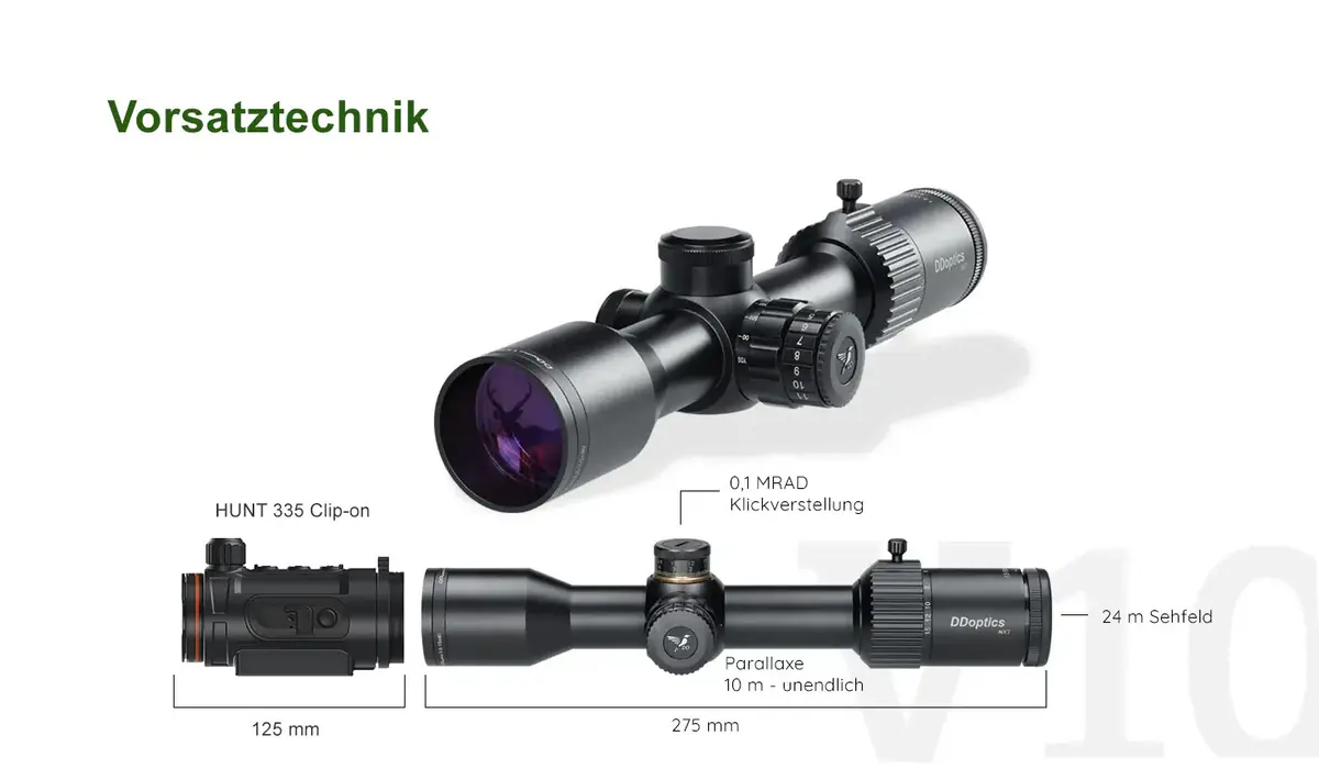 DDoptics NXT V10 1,5 bis 15 mal 40 mit Wärmebildvorsatzgerät und Maßangaben