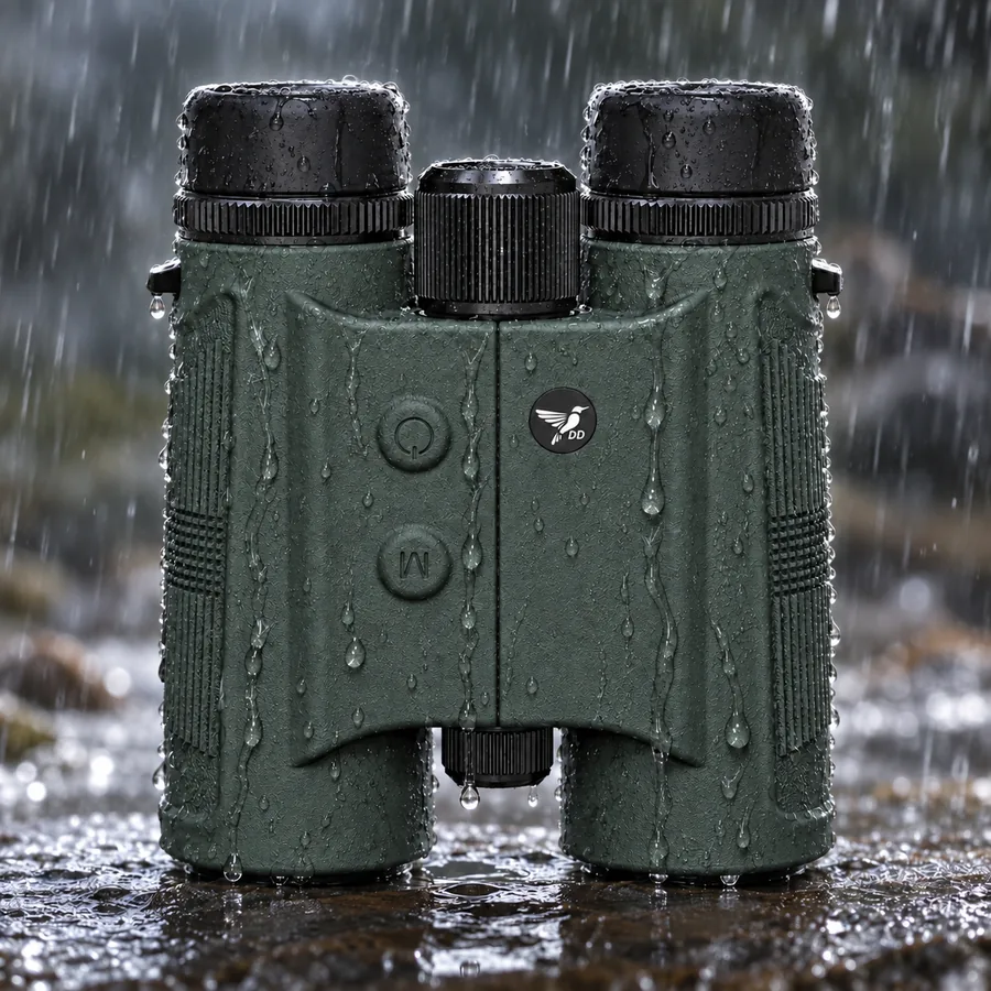 Green DDoptics UltraView Range with raindrops on the rubber armour
