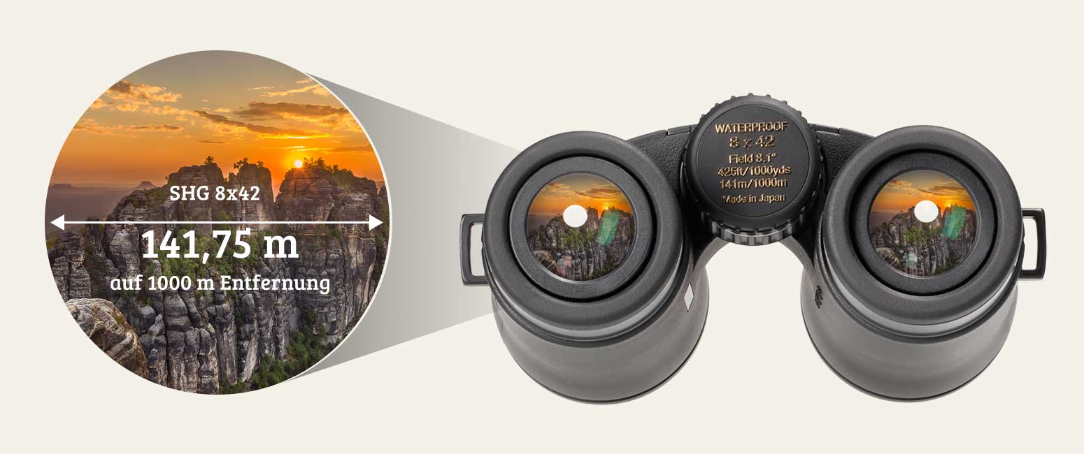 SHG 8x42 binocular with a large field of view