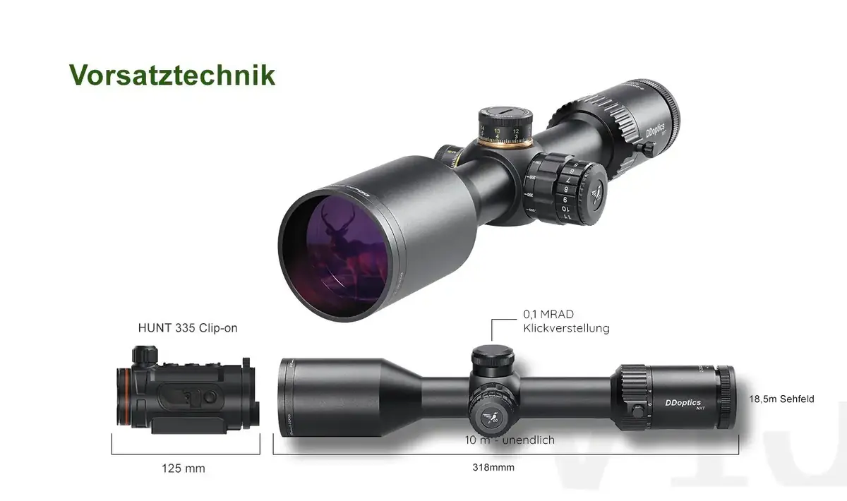 DDoptics NXT V10 2 bis 20 mal 50 mit Wärmebildvorsatzgerät und Maßangaben