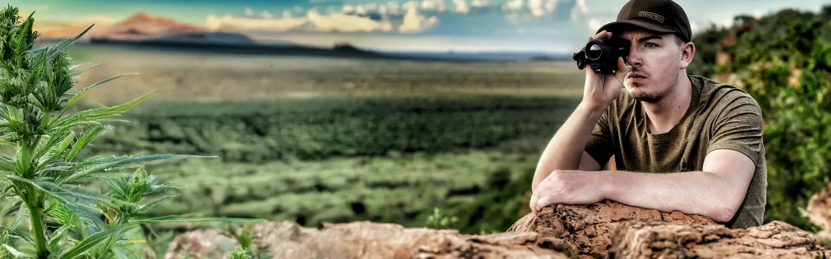 Person beobachtet mit einem Wärmebild-Handgerät eine Landschaft