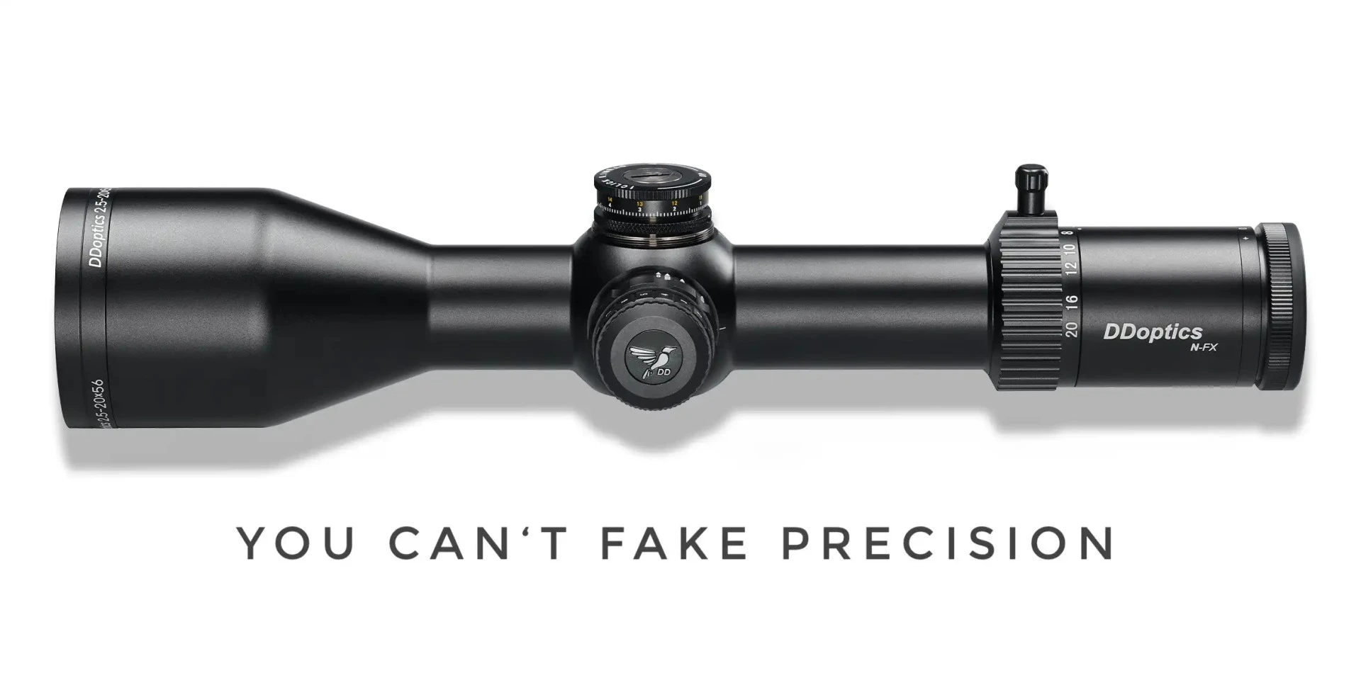 DDoptics NFX Zielfernrohr mit Slogan: You can't fake precision
