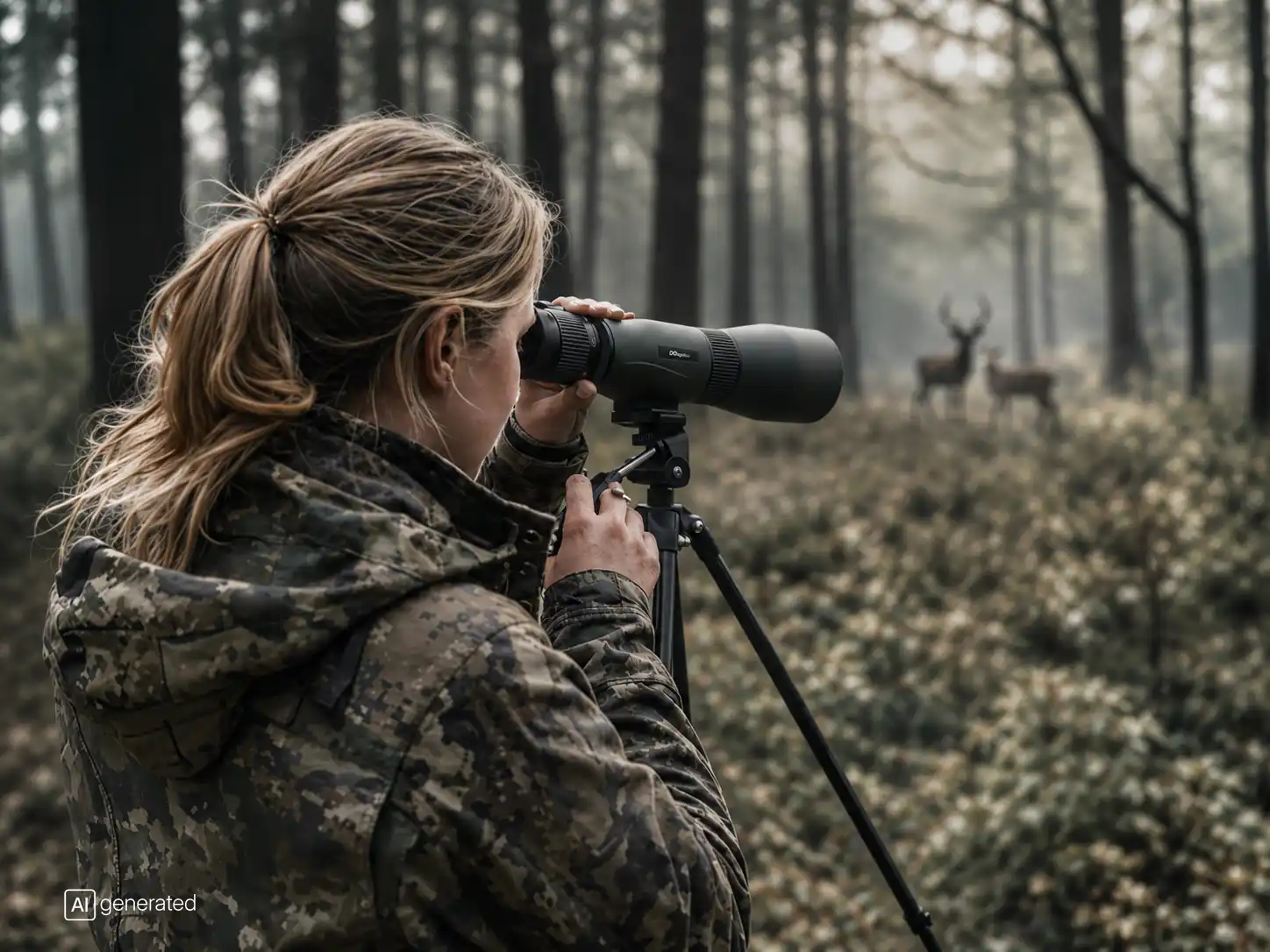 Beobachtung im Wald mit einem DDoptics Spektiv auf einem Stativ
